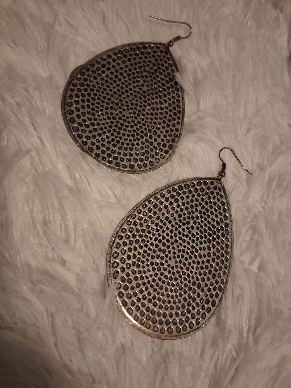 Silver Teardrop Dotted Large Statement Earrings
